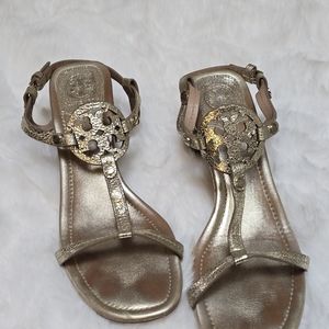 Tory Burch Miller T Strap Gold 2.5" Heeled Sandal